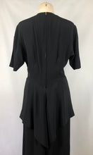 Load image into Gallery viewer, 1940s Black Dress with Lace Overlay and Fishtail Peplum -B38