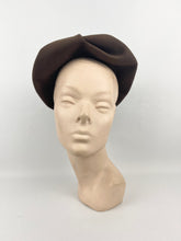 Load image into Gallery viewer, Original 1930s Brown Felt Hat with Feather Trim and Upturned Brim
