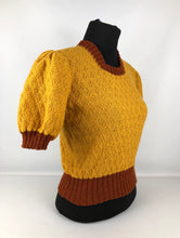 Load image into Gallery viewer, Reproduction 1930s Short Sleeved Jumper in Mustard and Rust - Bust 34 35 36