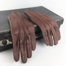 Load image into Gallery viewer, Original 1940s 1950s Soft Brown Leather Gloves with Button Closure - Size 7 or 7.5