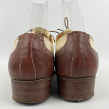 Load image into Gallery viewer, Original 1930's Cream Suede and Brown Leather Lace Up Walking Shoes - UK 6 or 6.5