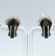 Load image into Gallery viewer, Vintage Faux Pearl and Faceted Glass Aurora Borealis Clip-on Earrings