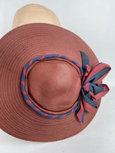 Load image into Gallery viewer, Original Late 1930's or Early 1940's Terracotta Coloured Straw Hat with Air Force Blue Bow Trim *