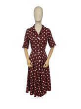 Load image into Gallery viewer, Original 1950's Brown and White Polka Dot Day Dress with Mother of Pearl Buttons - Bust 36 38