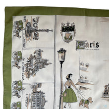 Load image into Gallery viewer, Vintage 1950's or 1960's Paris Tourist Scarf with The Eiffel Tower, Notre-Dame and More - Great Neckerchief