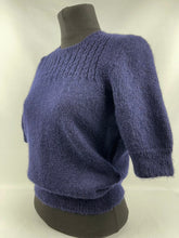 Load image into Gallery viewer, REPRODUCTION Hand Knitted Cable Yoke Jumper in Navy Blue Pure Wool - Bust 36 38 40