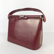 Load image into Gallery viewer, Original 1950s Burgundy Faux Leather Box Bag Made in 1953 for the Coronation