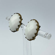 Load image into Gallery viewer, Vintage Faceted White Glass Clip-on Earrings on Gold-tone Clips