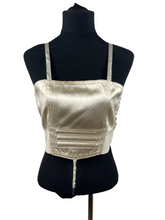 Load image into Gallery viewer, Original 1920's Flapper Cream Satin Binder Bra with Boning - True Vintage Underwear - Bust 34"
