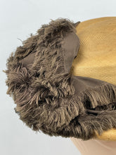 Load image into Gallery viewer, Original 1940s Natural Straw Hat with Warm Chocolate Brown Fringed Trim - AS IS