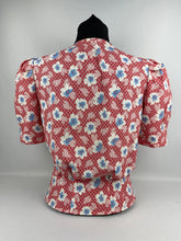 Load image into Gallery viewer, Reproduction Pretty Floral Print Blouse - Patriotic Red, White and Blue with Clear Glass - Bust 34