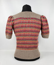 Load image into Gallery viewer, Reproduction 1940’s Hand Knitted Striped Jumper in Green, Red and Rust - Bust 34 36