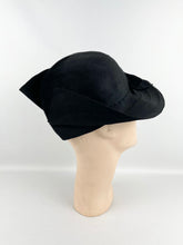 Load image into Gallery viewer, Original 1930's Austrian Made Inky Black Fur Felt Hat with Bow Trim