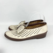 Load image into Gallery viewer, Original 1930's 1940's Brown Leather and Cream Suede Wedge Shoes With Large Bow Trim - UK 5.5 6