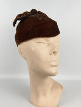 Load image into Gallery viewer, Charming 1970s Does 1930s Rust Coloured Cap with Bow Trim - Deco Detailing *