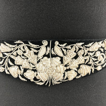 Load image into Gallery viewer, Original Vintage Black Velvet Belt with Metallic Silver Embroidery - Waist 29"