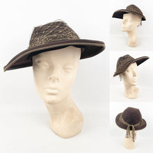 Load image into Gallery viewer, Original 1930's Warm Brown Felt Fedora with Squared Off Brim and Net Trim