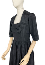 Load image into Gallery viewer, Original 1950's Inky Black Taffeta Cocktail Dress - Fabulous Little Black Dress with Front Drapes - Bust 34 35