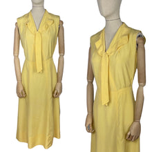 Load image into Gallery viewer, Original 1930's Lemon Yellow Silk Dress with Pretty Tie Neck - Bust 34 36 *