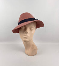 Load image into Gallery viewer, Original 1940’s Dusky Pink Felt Fedora Hat with Grosgrain Trim *
