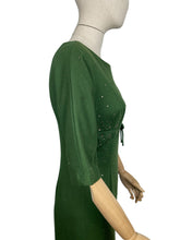 Load image into Gallery viewer, Original 1950's/1960's Forest Green Wool Wiggle Dress with Claw Set Paste Studs - Bust 34 35