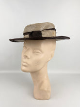Load image into Gallery viewer, Original 1930s Two-Tone Brown Lacquered Straw Hat with Grosgrain Trim