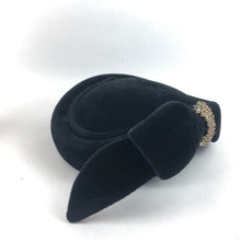 Load image into Gallery viewer, Late 1940s or Early 1950s Black Cocktail Hat with Paste Trim