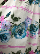 Load image into Gallery viewer, Original 1950s Yellow and Blue Cotton Skirt with Bold Roses Print - Waist 26" 27"