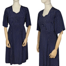 Load image into Gallery viewer, Original 1940's Volup Navy and White Polka Dot Crepe Day Dress - Bust 42 44