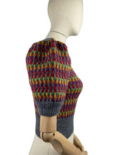 Load image into Gallery viewer, Reproduction 1940’s Hand Knitted Striped Jumper in Grey, Mustard, Purple, Green and Red - Bust 32 34 36