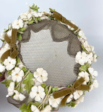 Load image into Gallery viewer, Original 1950's Petal Hat in Brown with Cream Flowers and Velvet Bow Trim