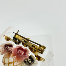 Load image into Gallery viewer, Original 1940s 1950s Reverse Carved Square Shaped Lucite Brooch with a Cluster Flowers in a Vase