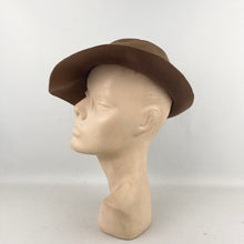 Load image into Gallery viewer, Original 1930's Mid Brown Felt Fedora with Blue and Burgundy Felt Trim *