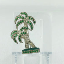Load image into Gallery viewer, Vintage Green and Clear Paste Palm Tree Brooch