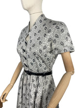 Load image into Gallery viewer, Original 1950's Silver and Black Cocktail Dress by For You By Blaines with Glass Buttons and Pockets - Bust 35