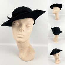 Load image into Gallery viewer, Original 1930's Austrian Made Inky Black Fur Felt Hat with Bow Trim
