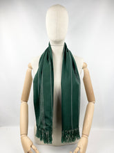 Load image into Gallery viewer, Original 1940's Forest Green Artificial Silk Scarf with Black and White Print by Tootal - Great Christmas Gift