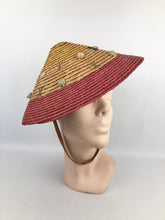 Load image into Gallery viewer, Original 1950s Tri Coloured Conical Straw Hat - Perfect Summer Hat