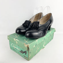 Load image into Gallery viewer, Original 1940's Black Deadstock in Box Glace Leather Marina Court Shoes with Suede Trim by Clarks - UK 7