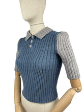 Load image into Gallery viewer, Reproduction 1940’s Hand Knitted Two-Tone Rib Jumper in Grey and Blue with a Neat Collar - Bust 34 36 38 40 42 *