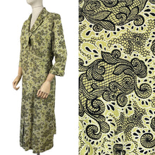 Load image into Gallery viewer, Original 1940s Volup Day Dress in Chartreuse with Black and White Print - Bust 40 42 44 *
