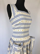 Load image into Gallery viewer, 1950s Blue and White Stripe Floral Dress - B36