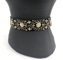 Load image into Gallery viewer, Original Vintage Black Velvet Belt with Metallic Silver Embroidery - Waist 32" 33"