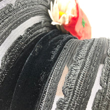 Load image into Gallery viewer, Original 1940's Black Straw Hat - Pretty Bonnet Shape Half Hat with Poppy Flower Trim - Patriotic