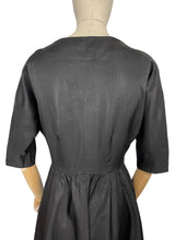 Load image into Gallery viewer, Original 1950's Inky Black Taffeta Cocktail Dress - Fabulous Little Black Dress with Full Skirt and Black and Gold Buttons - Bust 34 35 36