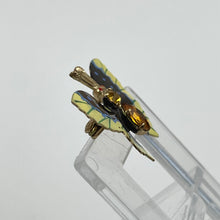 Load image into Gallery viewer, Vintage Painted Metal Butterfly Brooch with Amber Glass Body