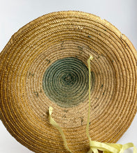 Load image into Gallery viewer, Original 1940s 1950s Tri Colour Conical Straw Hat with Ribbon Tie and Bobble Trim