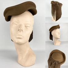Load image into Gallery viewer, Original 1940s Chocolate Brown Felt Hat with Oversized Velvet Trim by Florence Reichman