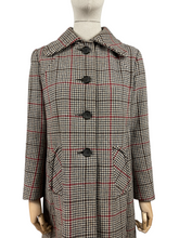 Load image into Gallery viewer, Fabulous Vintage 1970's does 1940's Houndstooth Check Wool Coat in Black, White and Red - Bust 34 35 36