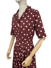 Load image into Gallery viewer, Original 1950's Brown and White Polka Dot Day Dress with Mother of Pearl Buttons - Bust 36 38
